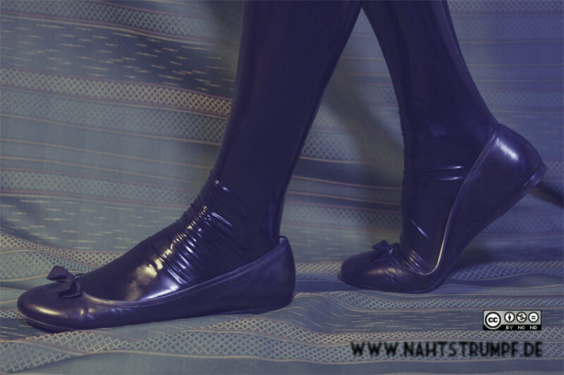 Miu Miu flats, black latex stockings