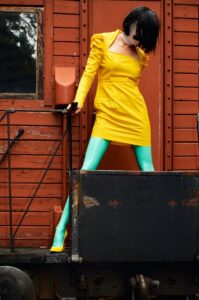 Jade green latex stockings Latexstrümpfe mit echter Naht